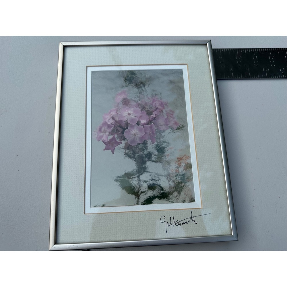 Galbraith Photographic Art Pink Floral Print Signed‎ Framed Textured Glass 11x8